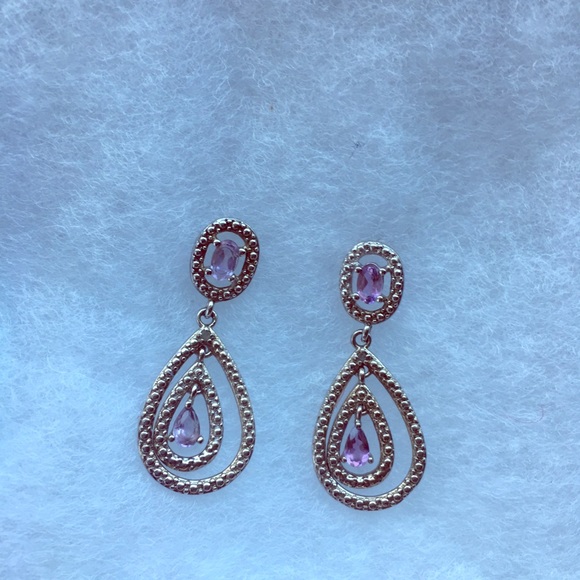 925 Sterling real amethyst/ pave diamond earrings - Picture 1 of 1